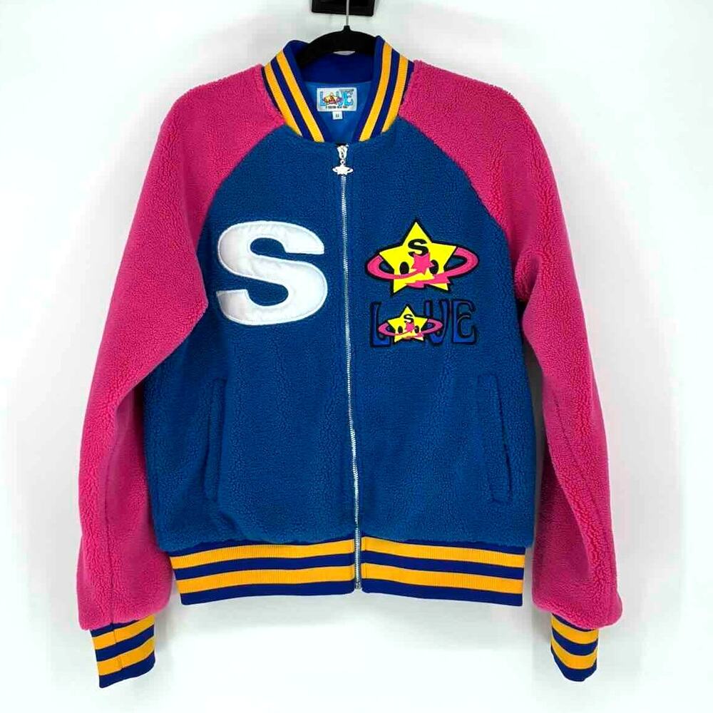 Sukamii 1st Edition Love Sherpa Bomber Jacket - Blue/Pink - Size M